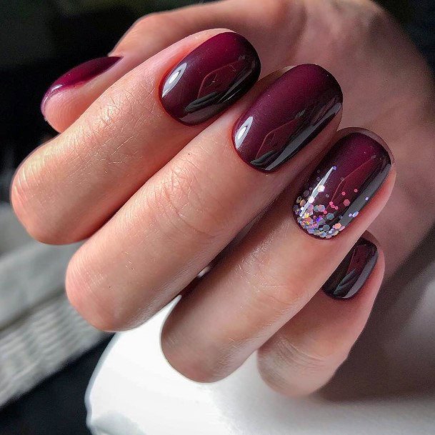 Girls Designs Maroon And Silver Nail