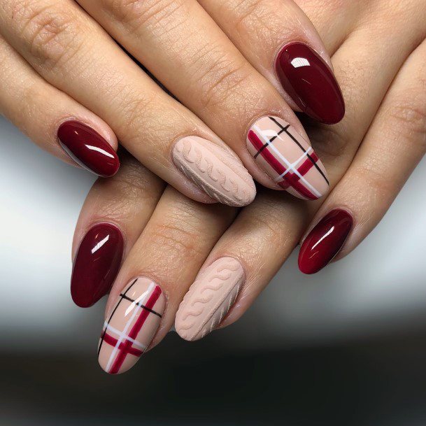 Girls Designs Maroon White Nail