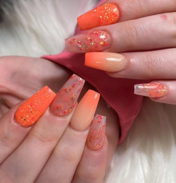 Girls Designs Orange Ombre Nail