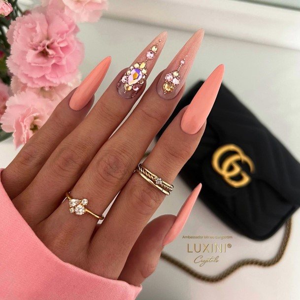 Girls Designs Peach And Pink Nail