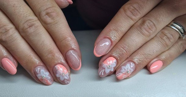 Girls Designs Peach With Glitter Nail