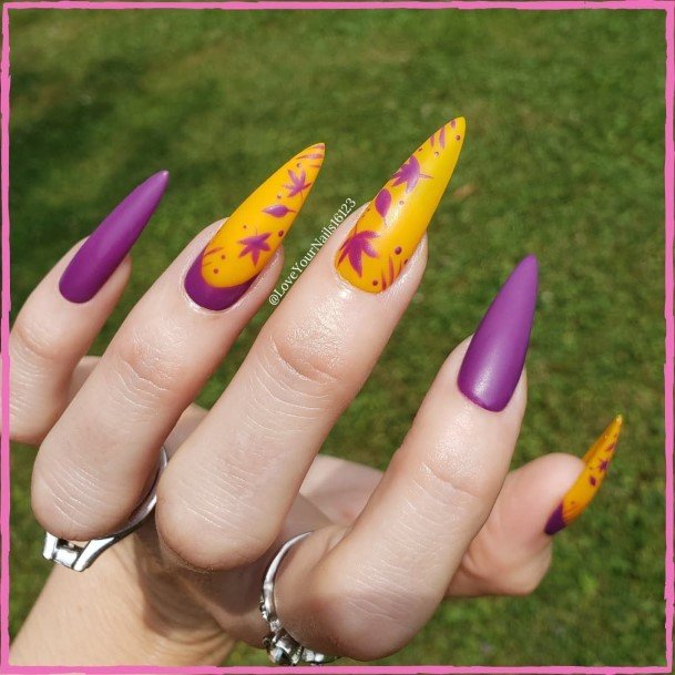 Girls Designs Purple And Yellow Nail