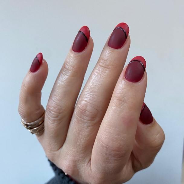 Girls Designs Red And Black Matte Nail