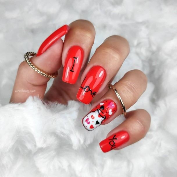 Girls Designs Red And Black Nail