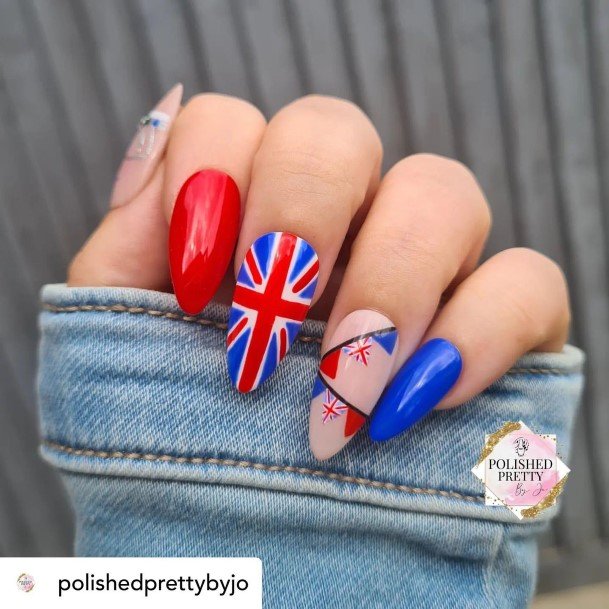 Girls Designs Red And Blue Nail
