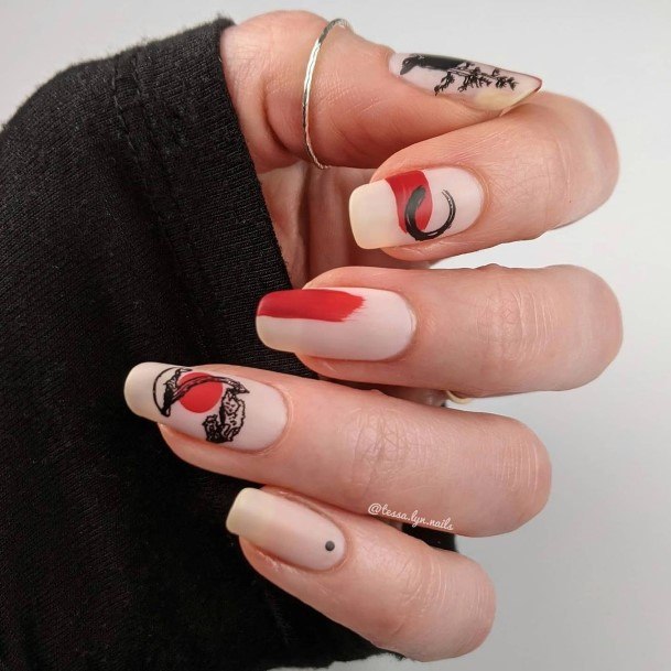 Girls Designs Red And Nude Nail