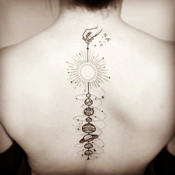 Girls Designs Sagittarius Tattoo Spine Space Planets