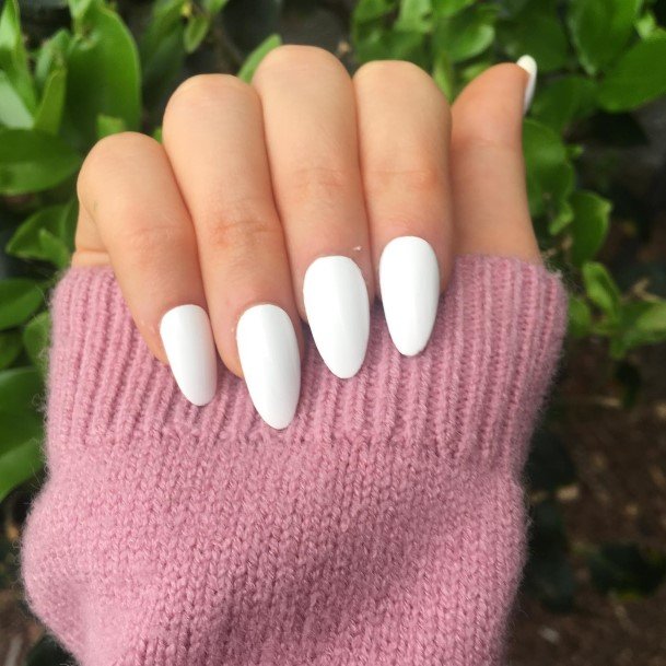 Girls Designs White Almond Shaped Nail