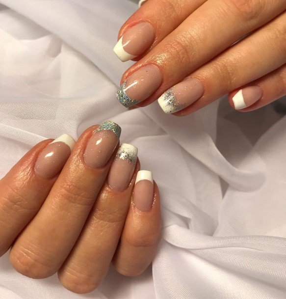 Girls Designs White And Silver Nail
