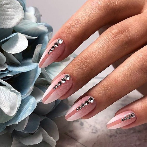 Girls Designs White With Rhinestones Nail