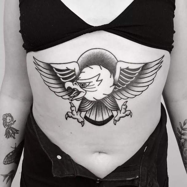 Girls Eagle Stomach Traditional Tattoo Ideas