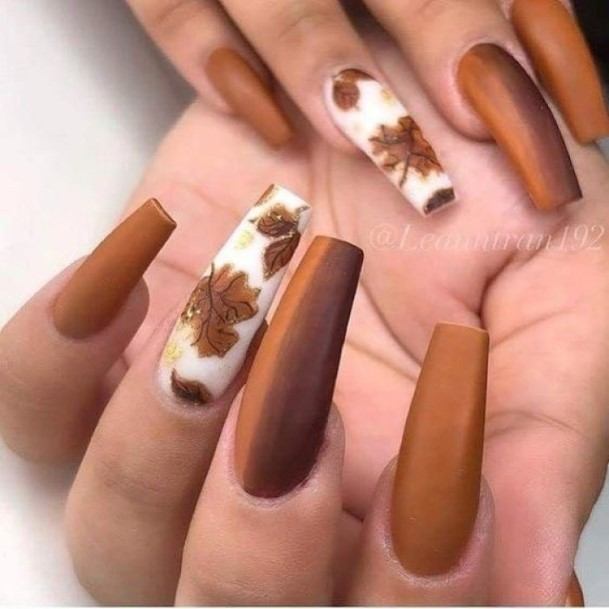 Girls Fall Leaf Nail Ideas