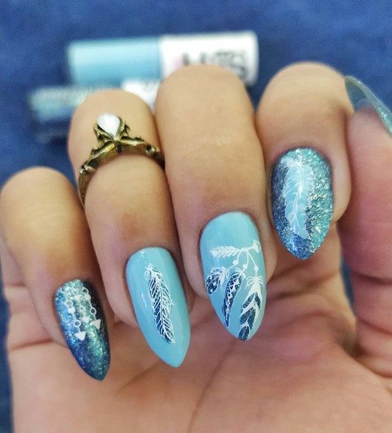 Girls Feather Nail Designs