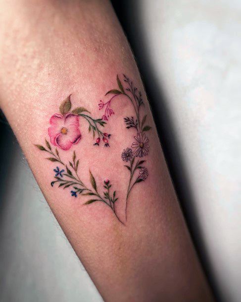 Girls Flower Heart Tattoo Designs