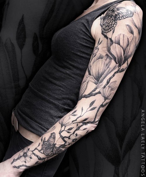 Girls Flower Sleeve Tattoo Ideas