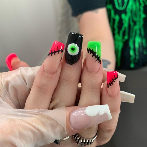 Girls Frankenstein Nail Designs