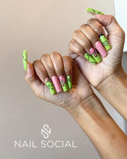 Girls Frankenstein Nail Ideas