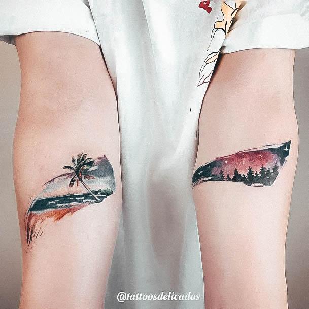 Girls Girly Tattoo Designs Tropical Beach And Mountain Forest Forearms