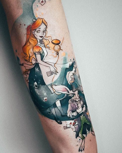 Girls Glamorous Alice In Wonderland Tattoo Inspiration