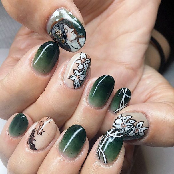 Girls Glamorous Art Nouveau Nail Inspiration