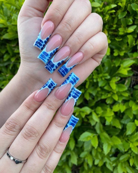 Girls Glamorous Blue French Tip Nail Inspiration