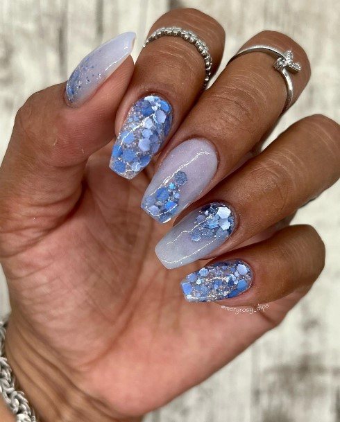 Girls Glamorous Blue Glitter Nail Inspiration