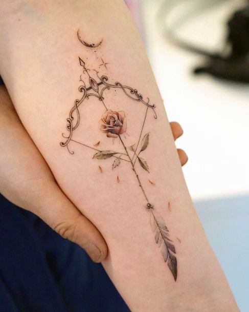 Girls Glamorous Bow And Arrow Tattoo Inspiration