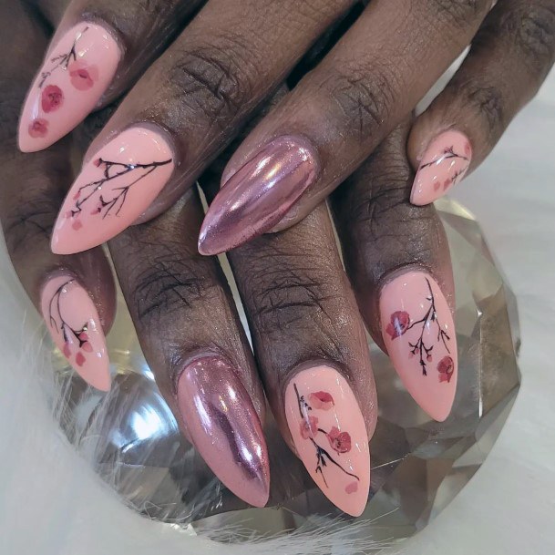 Girls Glamorous Cherry Blossom Sakura Nail Inspiration