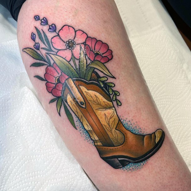 Girls Glamorous Cowboy Boot Tattoo Inspiration