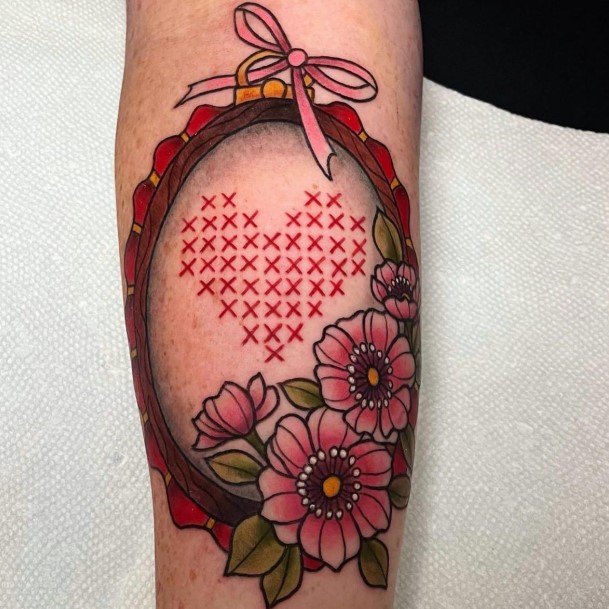 Girls Glamorous Cross Stitch Tattoo Inspiration
