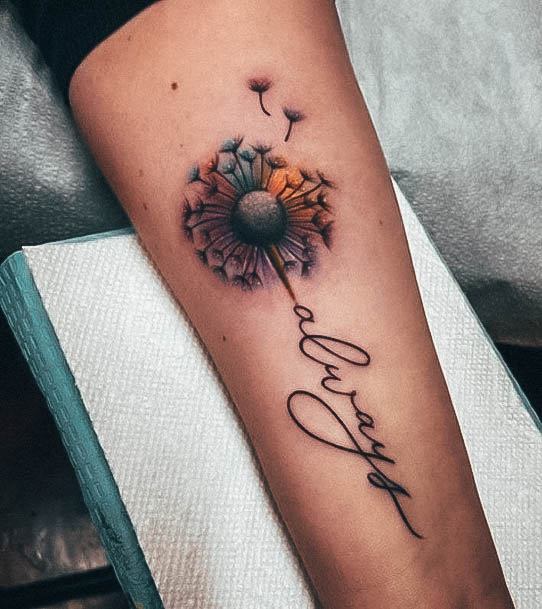 Girls Glamorous Dandelion Tattoo Inspiration