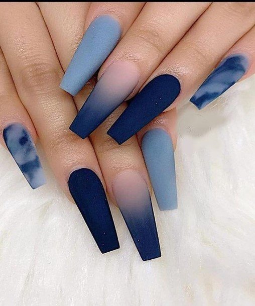 Girls Glamorous Dark Blue Matte Nail Inspiration