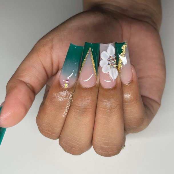 Girls Glamorous Emerald Green Nail Inspiration