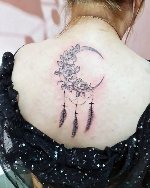 Girls Glamorous Flower Moon Tattoo Inspiration