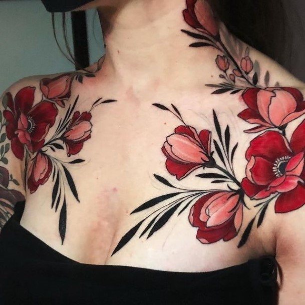 Girls Glamorous Flower Shoulder Tattoo Inspiration