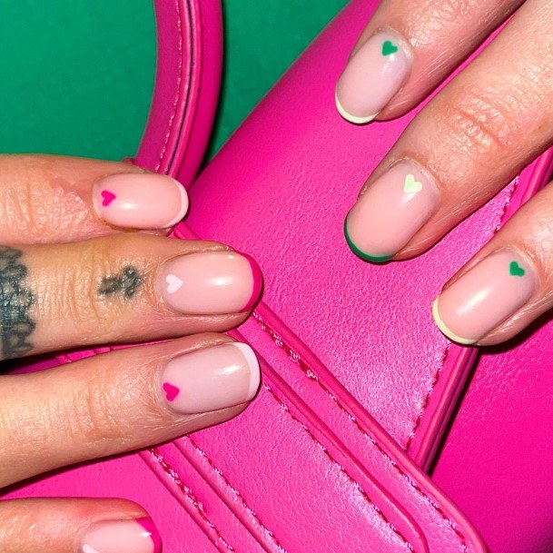 Girls Glamorous Green And Pink Nail Inspiration