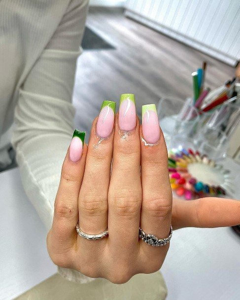 Girls Glamorous Green French Tip Nail Inspiration