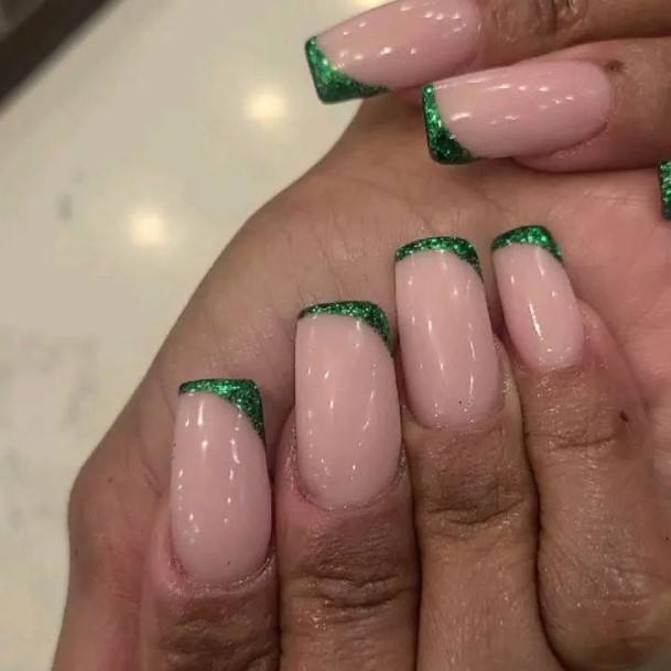 Girls Glamorous Green Glitter Nail Inspiration
