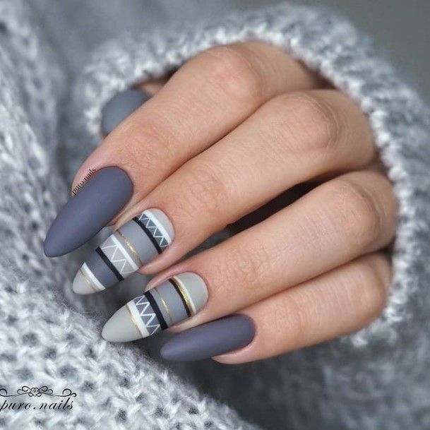 Girls Glamorous Grey And White Nail Inspiration