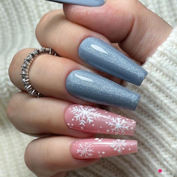 Girls Glamorous Grey With Glitter Nail Inspiration