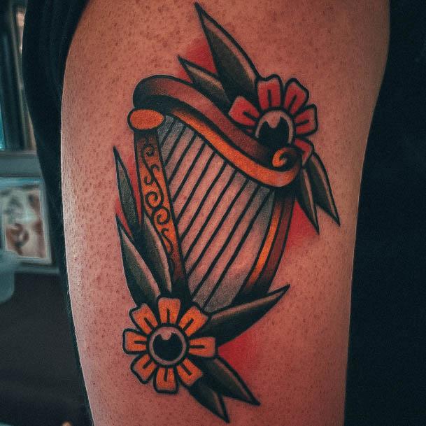 Girls Glamorous Harp Tattoo Inspiration