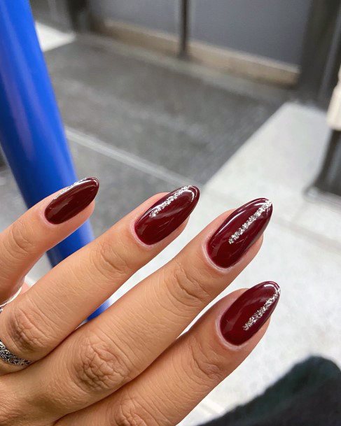 Girls Glamorous Maroon And Silver Nail Inspiration