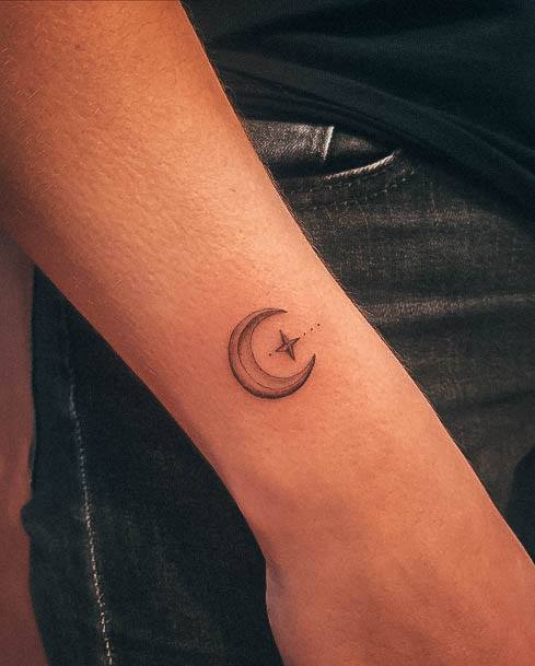 Girls Glamorous Moon And Stars Tattoo Inspiration