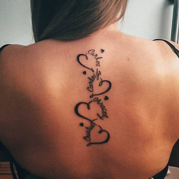 Girls Glamorous Name Tattoo Inspiration Spine Hearts