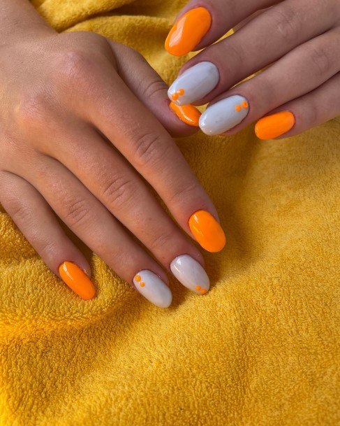 Girls Glamorous Orange And White Nail Inspiration