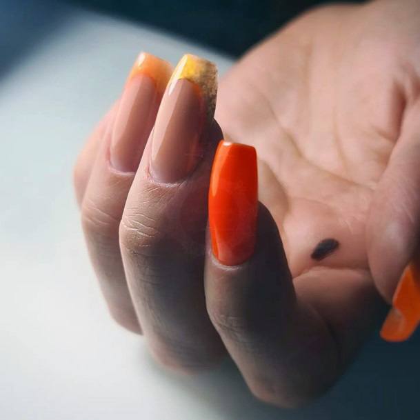 Girls Glamorous Orange Dress Nail Inspiration