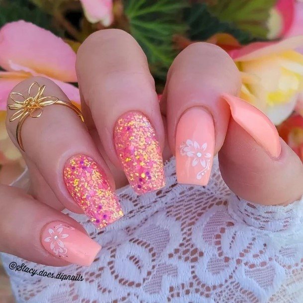 Girls Glamorous Peach And Pink Nail Inspiration