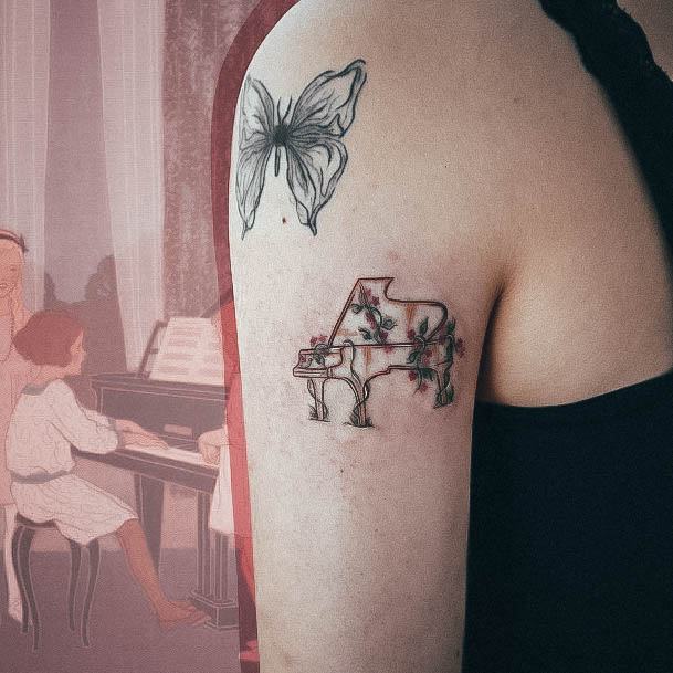 Girls Glamorous Piano Tattoo Inspiration