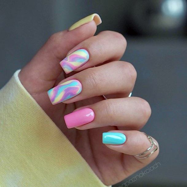 Girls Glamorous Pink And Blue Nail Inspiration