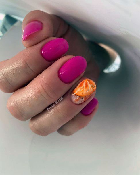 Girls Glamorous Pink And Orange Nail Inspiration